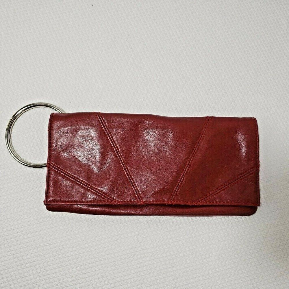 Red Faux Leather Bracelet Wristlet Clutch Handbag Purse
